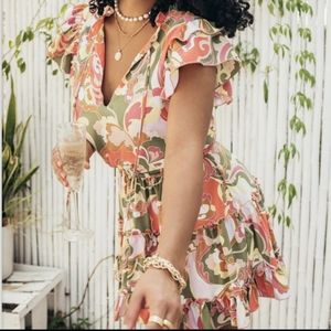 Show Me Your MuMu Wild Dreams Ruffle Mini Dress Retro Multicolored Print